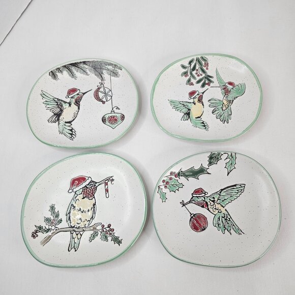 Eli + Ana Holiday Hummingbird 6 Inch Appy Plate Appetizer Ceramic Lot of 4 - Picture 10 of 11